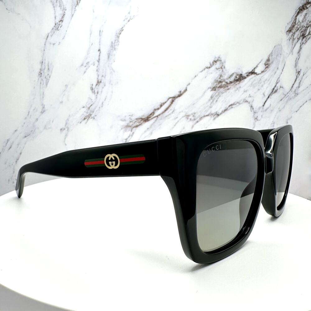 New GUCCI Sunglasses Black 54mm Square Gold Interlocking GG Red Green Web - Picture 15 of 16